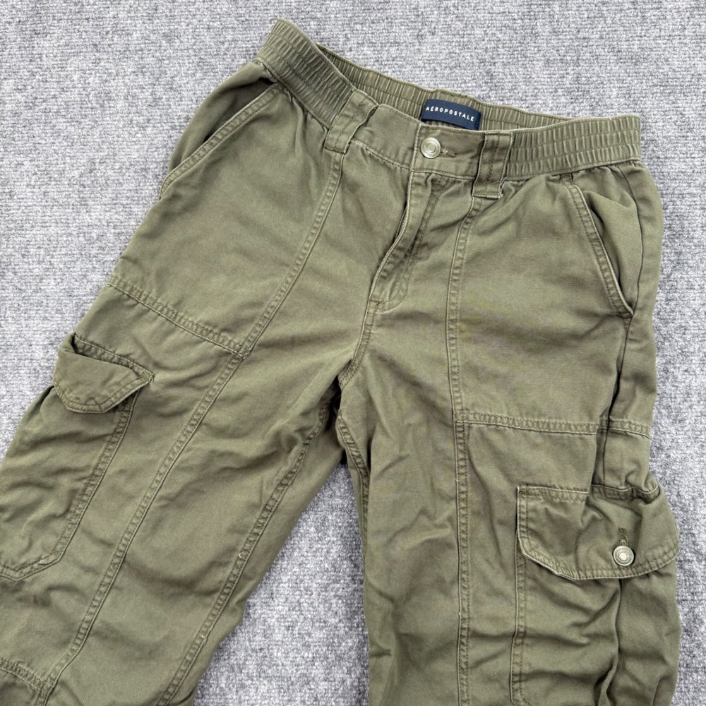 AEROPOSTALE Mens Y2K Style Utility Cargo Pants Olive Green Size Medium Elastic
